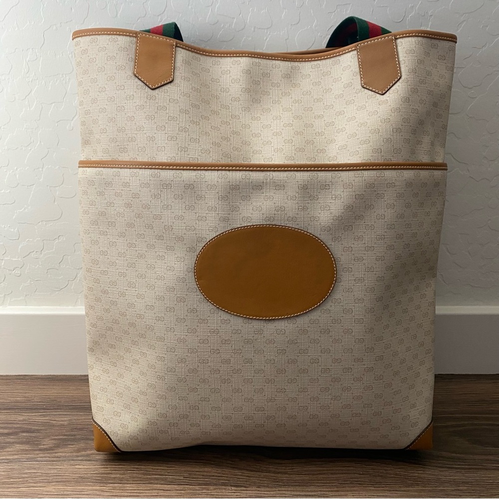 VINTAGE Gucci Micro GG Monogram Cream Tote